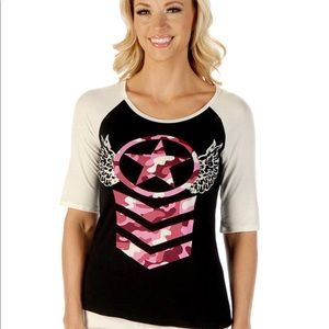 Liberty Wear Pink Camo Military Shirt 3/4 sleeve